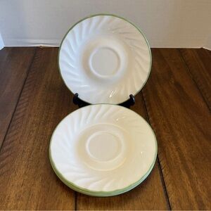 Set of 4 Corelle by Corning Chutney Swirl 6 1/4" Saucers Green Rim EUC